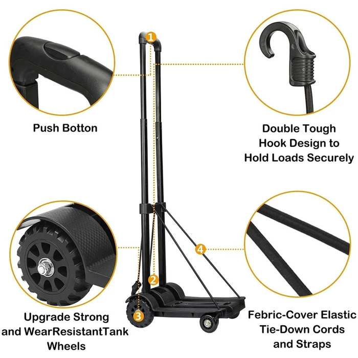 Καρότσι Μεταφοράς Φορτίων Home Use HUH-0244, πτυσσόμενο, έως 50kg, Μαύρο