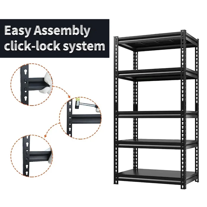 Μεταλλική Ραφιέρα Home Use HUH-0248 με 5 Ράφια, 90X40X183Cm, Μαύρη