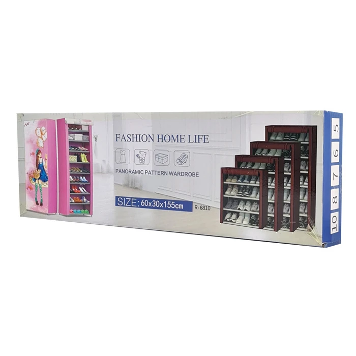 HOME USE υφασμάτινη παπουτσοθήκη HUH-0266 με 8 ράφια, 60x30x122 cm, γκρι