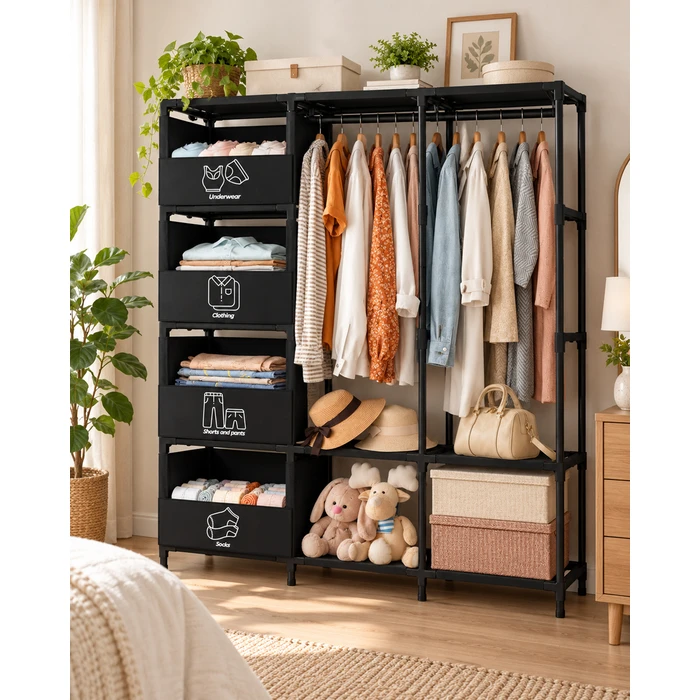 HOME USE Fabric Wardrobe / Clothes Hanging Rack HUH-0267, 105 x 45 x 170 cm, Black