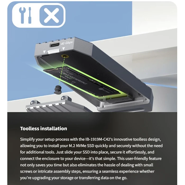 Θήκη Σκληρού Δίσκου Icybox Type-C Usb4 Gen3x2 M.2 Nvme Ssd Enclosure M-Key Silver