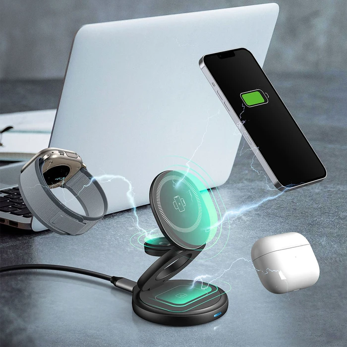 Ασύρματος Φορτιστής Icybox 3 In 1 Anthracite