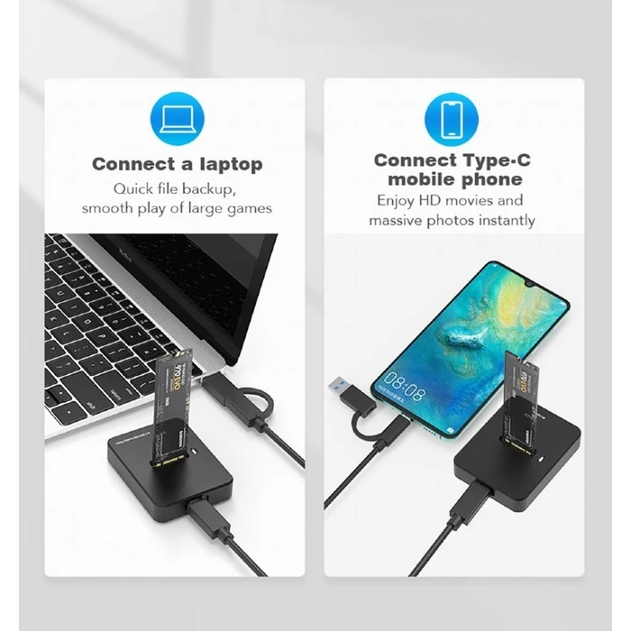 Docking Station Σκληρών Δίσκων Gembird USB TYPE-C M2 SATA & NVME SSD Black