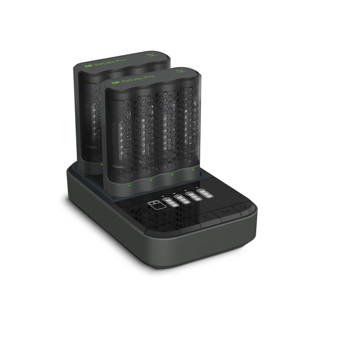 GP ReCyko Pro Charger Dock Battery Charger Dock with 2 P461 Pro Chargers and 8 AA Batteries