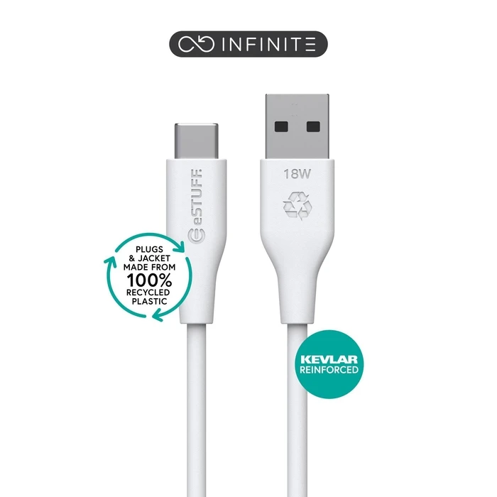 eSTUFF Καλώδια USB-C to USB-A 2m White Recycled