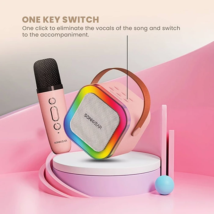 Karaoke Sonic Gear IOX K200 Bluetooth 5.1 HOME PORTABLE with Wireless MIC Pink