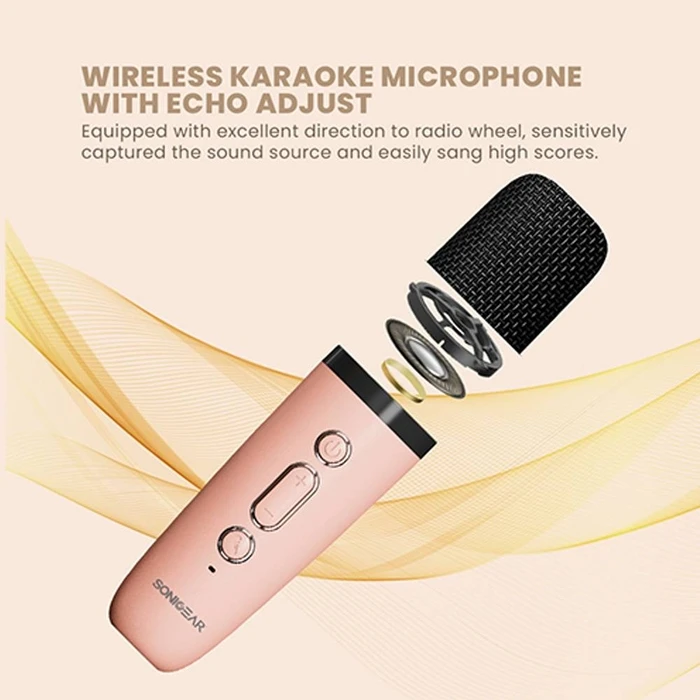 Karaoke Sonic Gear IOX K200 Bluetooth 5.1 HOME PORTABLE with Wireless MIC Pink