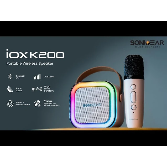 Karaoke Sonic Gear IOX K200 Bluetooth 5.1 HOME PORTABLE with Wireless MIC Pink