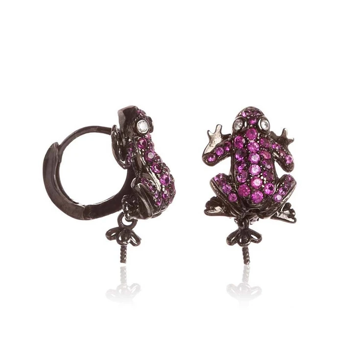 Γυναικείο Σκουλαρίκια Lancaster Jla-Ear-Frog5 (1,2Mm) από Ασήμι Purple/ Black