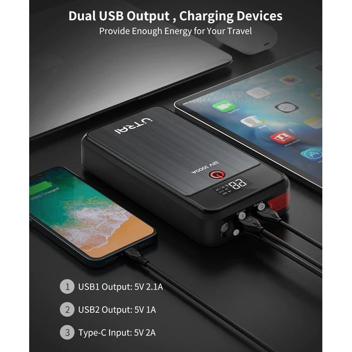 Φορητός Εκκινητής Μπαταρίας Utrai Αυτοκινήτου Jstar Air με φακό, 12V/1000A