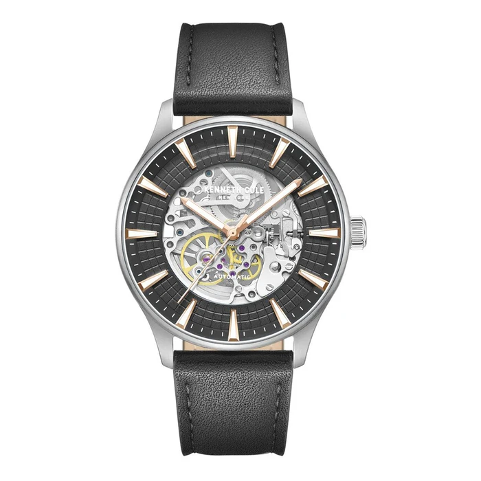 Kenneth Cole Men's Automatic Watch KCWGX0057902 - 43.5 mm, Grey Dial, Black Leather Strap