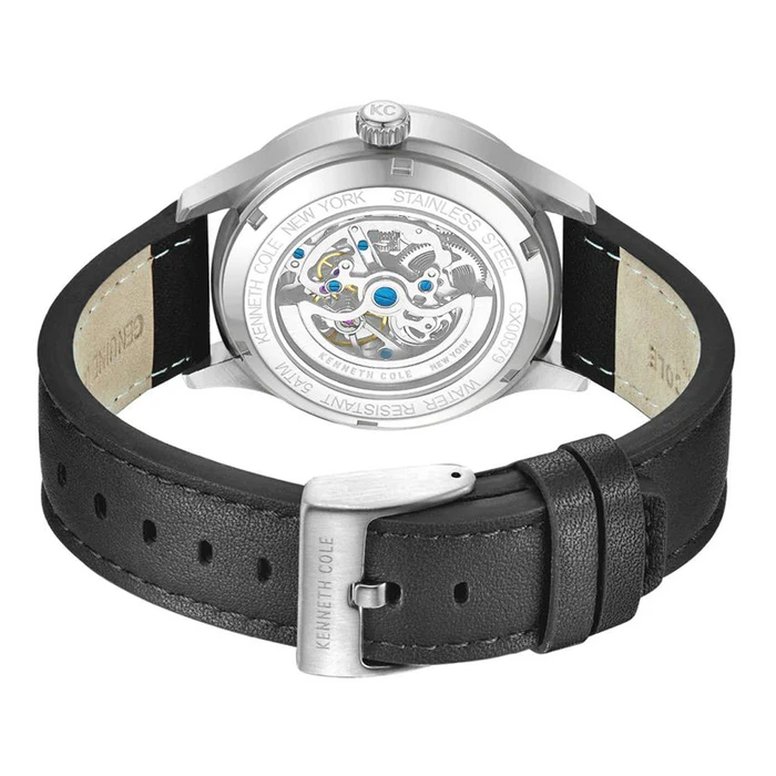 Kenneth Cole Men's Automatic Watch KCWGX0057902 - 43.5 mm, Grey Dial, Black Leather Strap