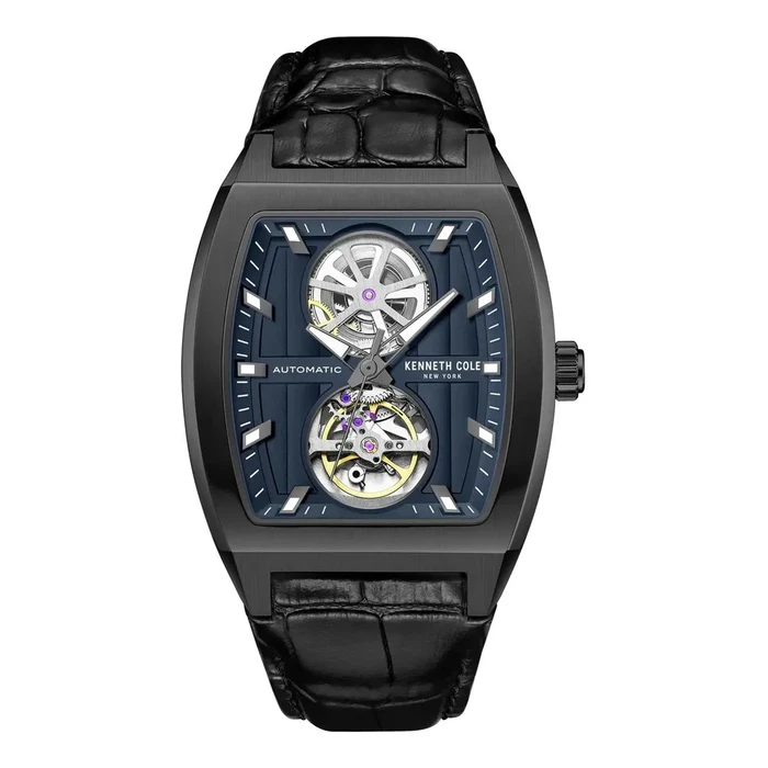 Kenneth Cole Men's Automatic Watch 40mm Black Stainless Steel Case Black Leather Strap Blue Dial KCWGX0058802