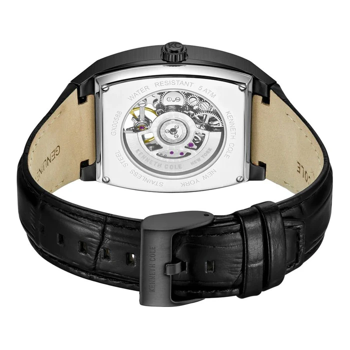 Kenneth Cole Men's Automatic Watch 40mm Black Stainless Steel Case Black Leather Strap Blue Dial KCWGX0058802