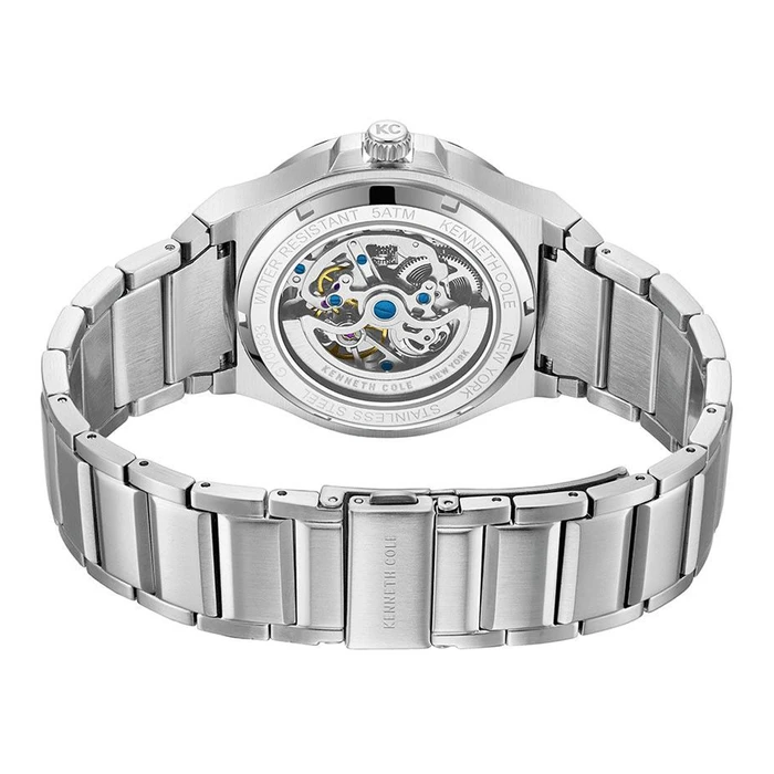 Kenneth Cole York Men's Automatic Skeleton Watch 42mm Grey Stainless Steel Bracelet KCWGY0063302