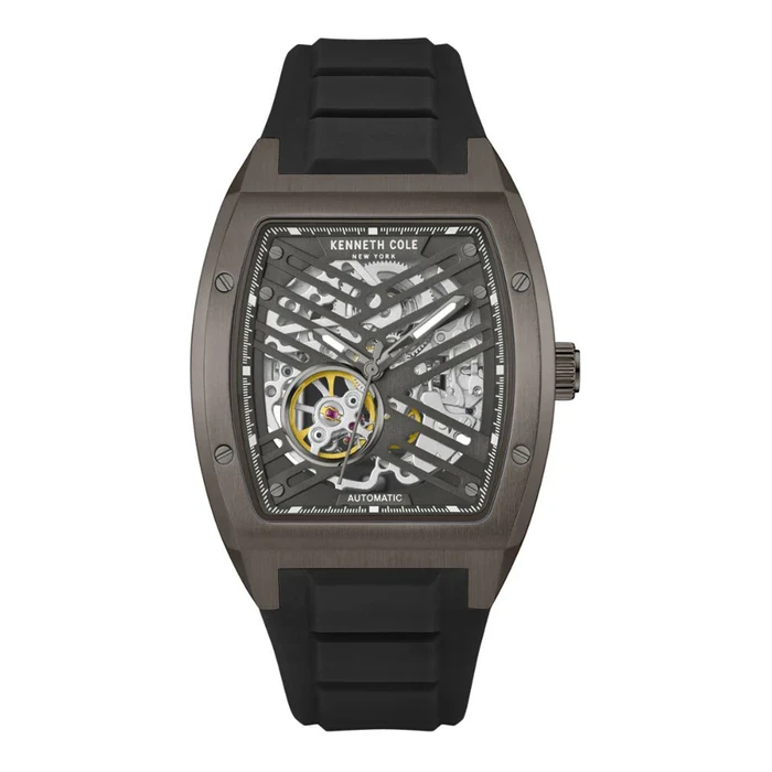 Kenneth Cole Men's Automatic Skeleton Watch 40mm Grey Silicone Strap KCWGZ0046102