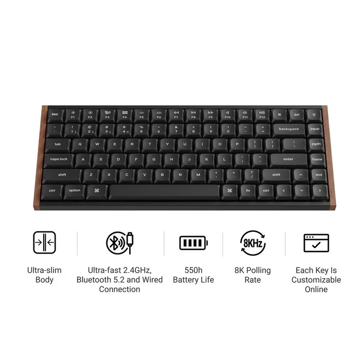 Keychron K3 Ultra 8K (K3U-H1) Μηχανικό Gaming Πληκτρολόγιο 75% Red - Wood Frame