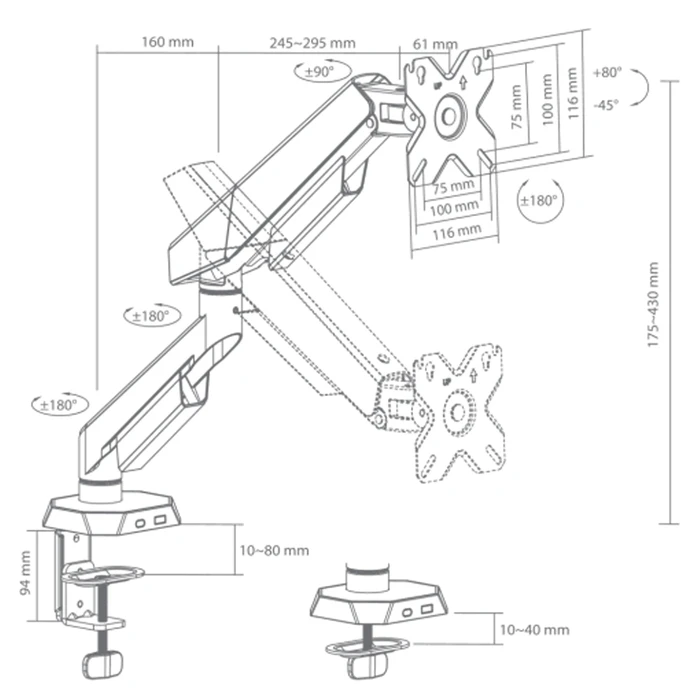 SBOX Βάση Γραφείου Οθόνης με Βραχίονα Λευκή (GMS-3210)