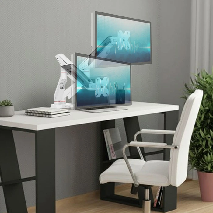SBOX White Shark GMS-3211 (KHUFU-II) White Desktop Dual Monitor Mount for 2 Monitors