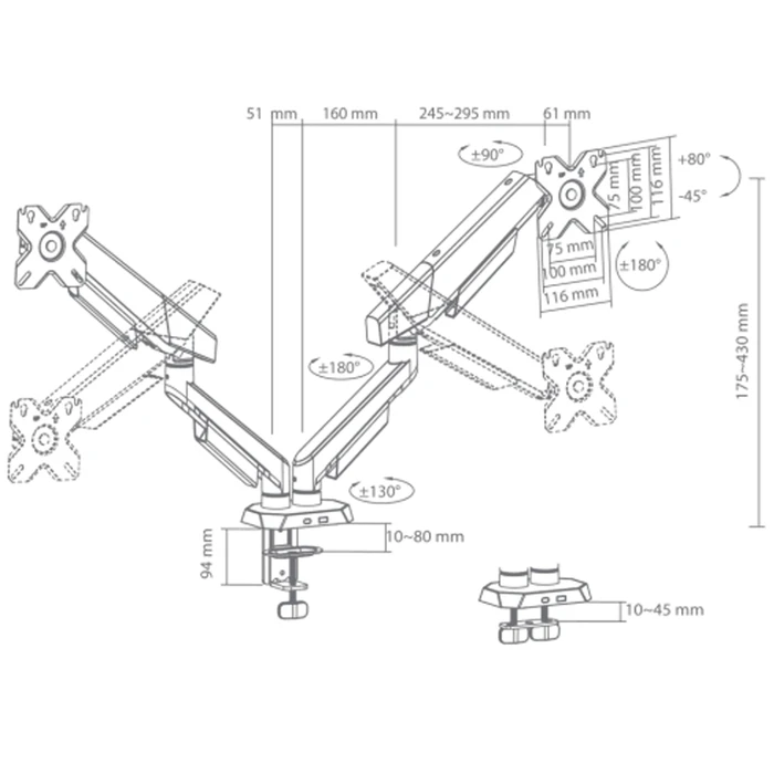 SBOX White Shark GMS-3211 (KHUFU-II) White Desktop Dual Monitor Mount for 2 Monitors