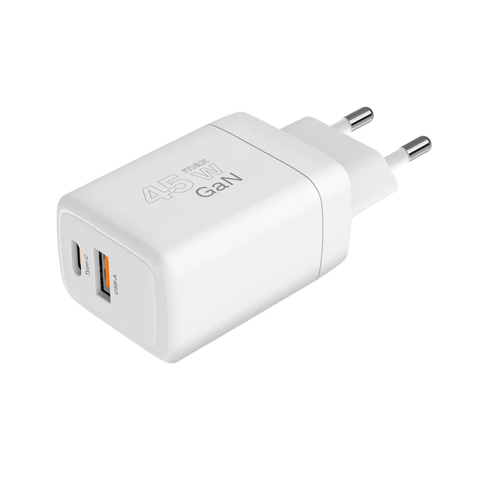 Φορτιστής Πρίζας USB A - USB C 45w Με Λειτουργία Power Delivery Και Quick Charge Kruger&Matz Gan