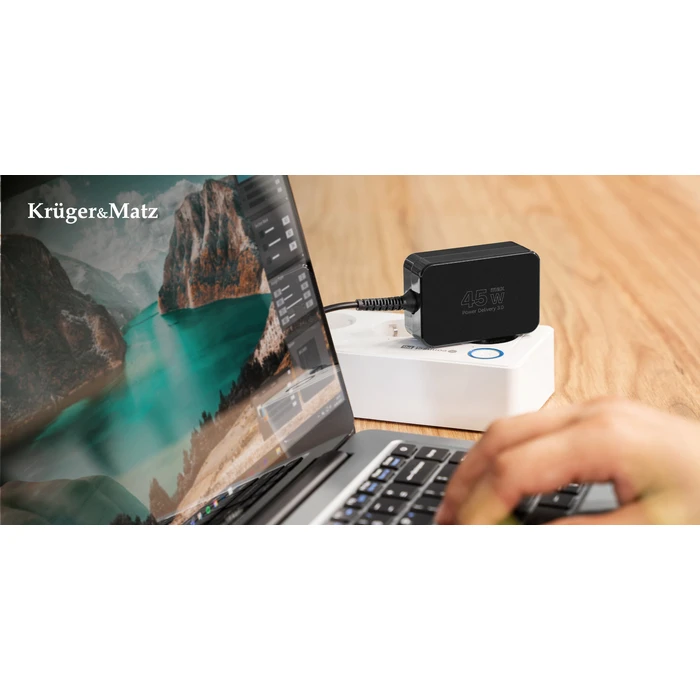 Kruger&Matz Universal Laptop Charger USB-C 45W (KM1450-45) with Detachable Cable and 7 Tips
