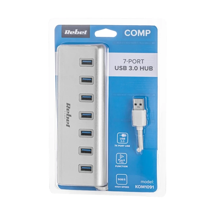 Rebel USB 3.0 7-Port Hub with USB-A Connection (KOM1091)