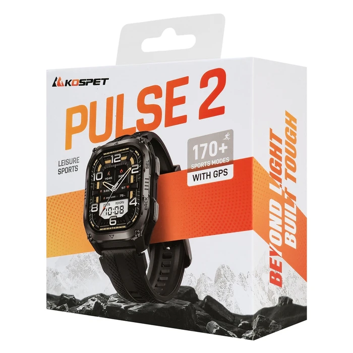 KOSPET PULSE 2 Smartwatch, 1.96" AMOLED, GPS, 5 ATM & IP69, LED flashlight, Black