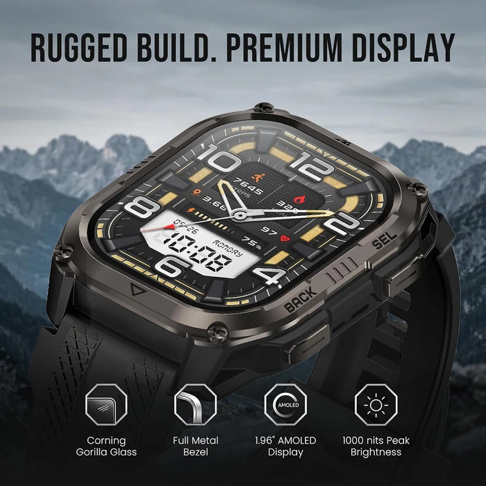 KOSPET PULSE 2 Smartwatch, 1.96" AMOLED, GPS, 5 ATM & IP69, LED flashlight, Black