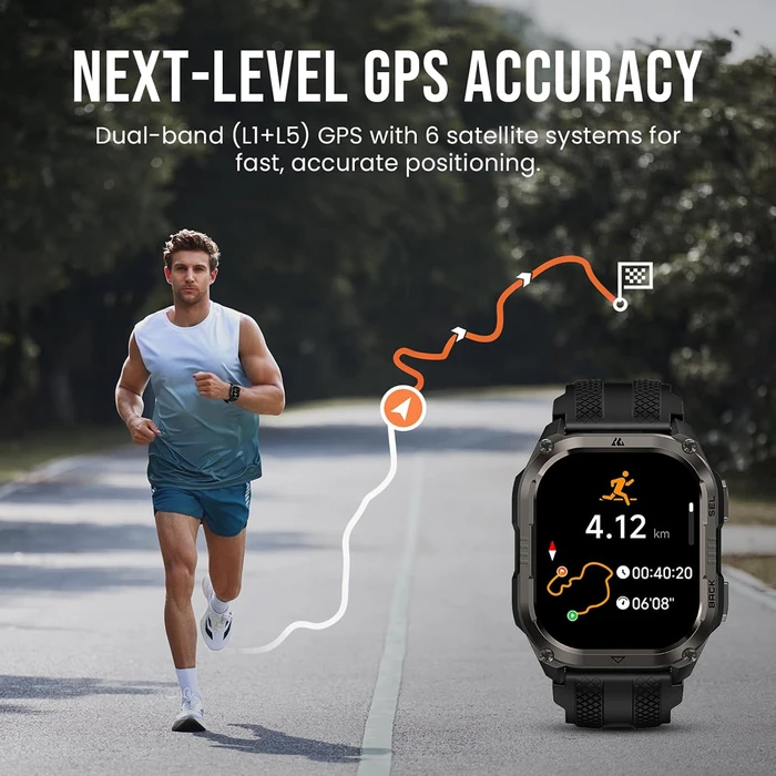 KOSPET PULSE 2 Smartwatch, 1.96" AMOLED, GPS, 5 ATM & IP69, LED flashlight, Black