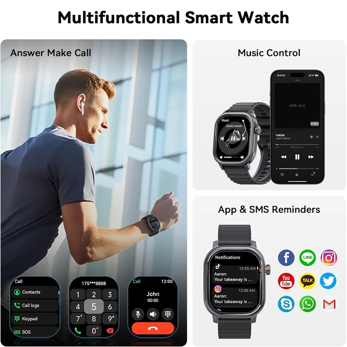 KOSPET Pulse Aluminium Smartwatch with Heart Rate Monitor, 1.96" AMOLED, IP68 (Black)