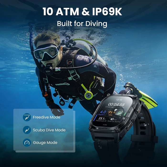 KOSPET Tank M4 Smartwatch 50mm Μαύρο (M/L) — 1.96" AMOLED, GPS, 10 ATM, IP69K