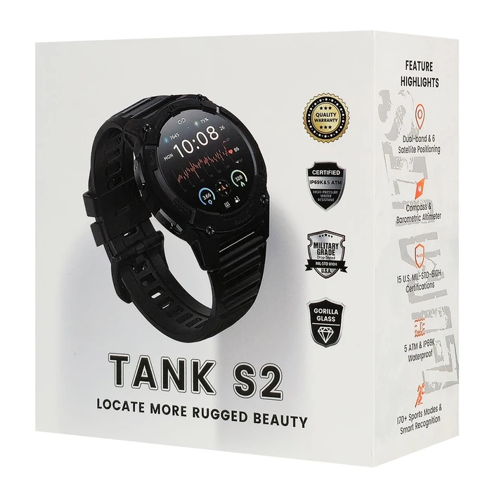 KOSPET TANK S2 Waterproof Smartwatch with Heart Rate & GPS - 1.32" AMOLED (Black)