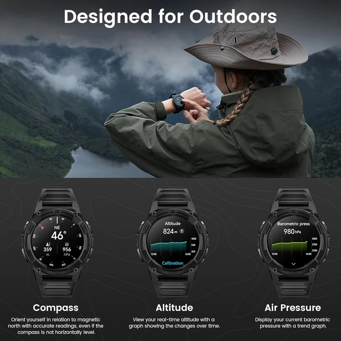 KOSPET TANK S2 Waterproof Smartwatch with Heart Rate & GPS - 1.32" AMOLED (Black)