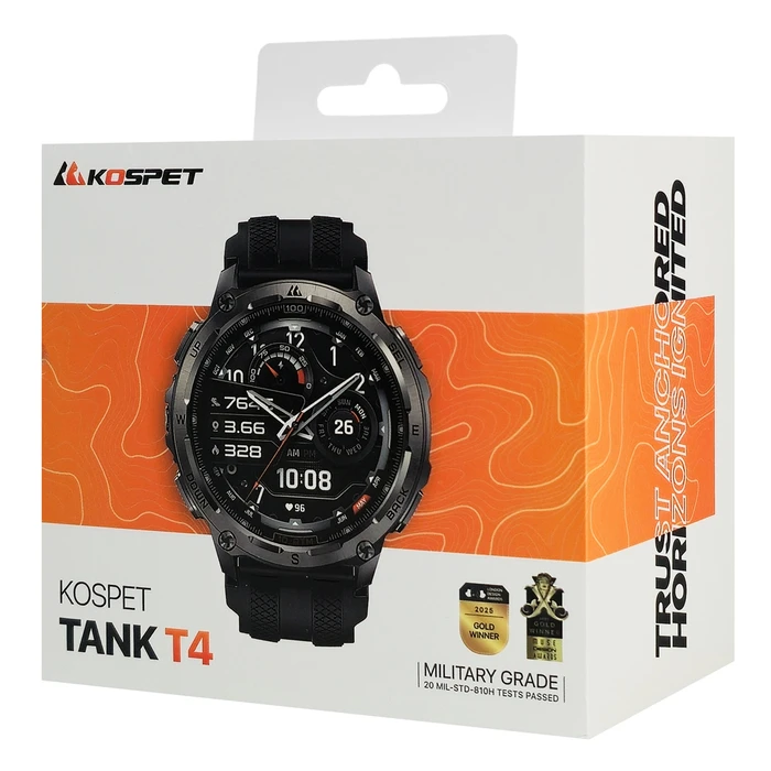 KOSPET TANK T4 Stainless Steel 49mm Waterproof Smartwatch with Heart Rate & Health Tracking (Black - M/L)