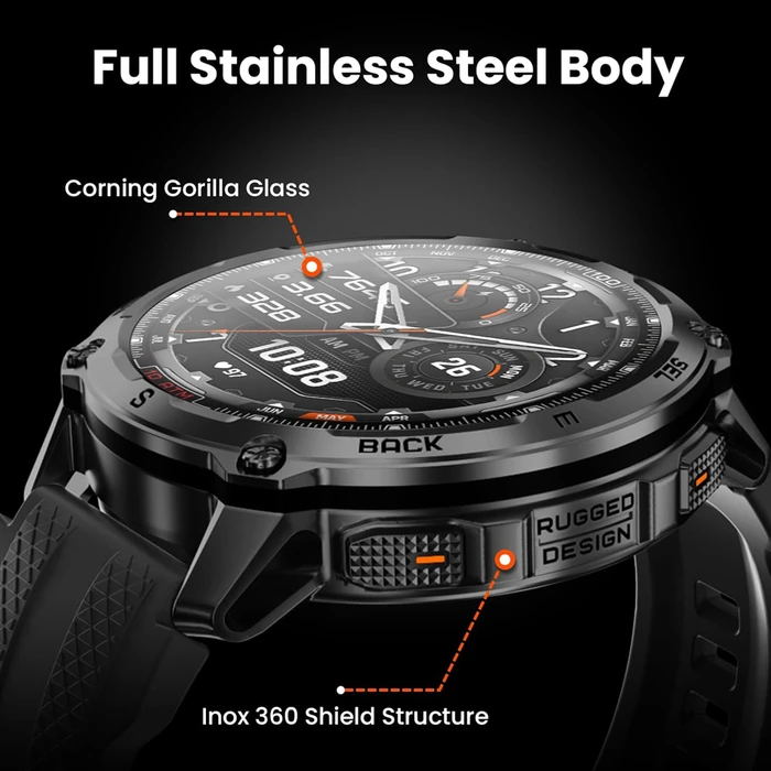 KOSPET TANK T4 Stainless Steel 49mm Waterproof Smartwatch with Heart Rate & Health Tracking (Black - M/L)