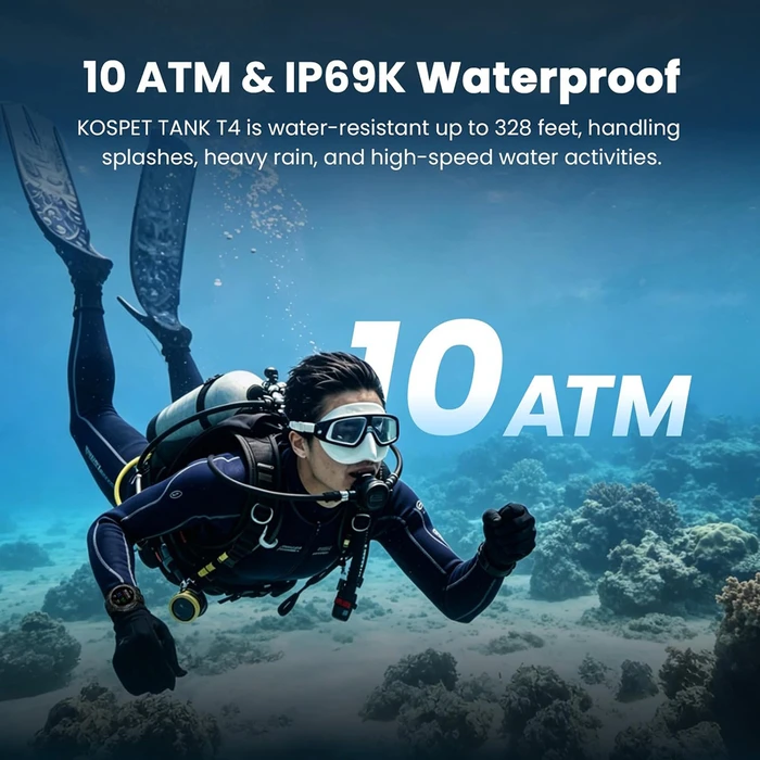 KOSPET TANK T4 Stainless Steel 49mm Waterproof Smartwatch with Heart Rate & Health Tracking (Black - M/L)