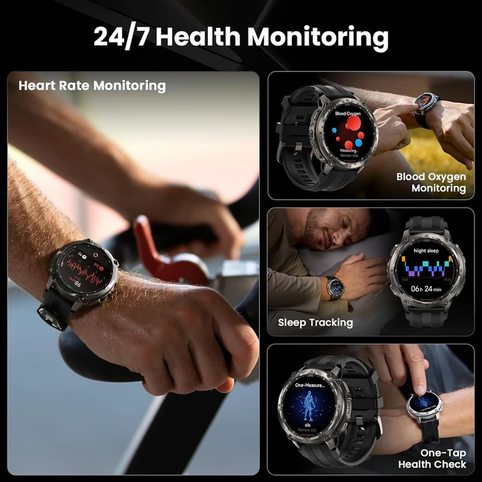 KOSPET TANK T4 Stainless Steel 49mm Waterproof Smartwatch with Heart Rate & Health Tracking (Black - M/L)