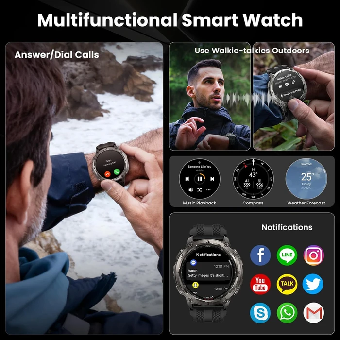KOSPET TANK T4 Stainless Steel 49mm Waterproof Smartwatch with Heart Rate & Health Tracking (Black - M/L)