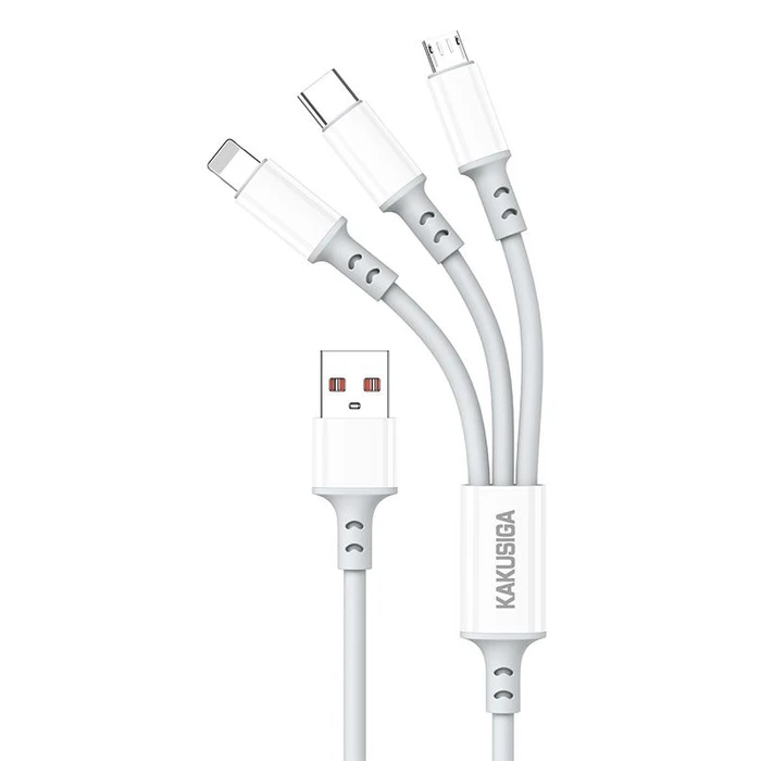 Kakusiga USB to Type-C / Lightning / micro USB Cable 5A Λευκό 1.2m KSC-1025