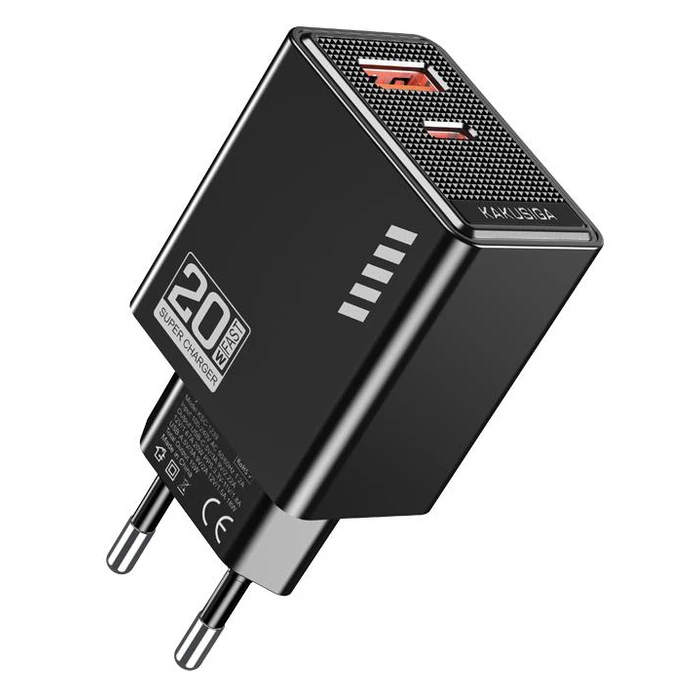 KAKUSIGA Φορτιστής Τοίχου KSC-1239 USB USB-C 20W Μαύρος