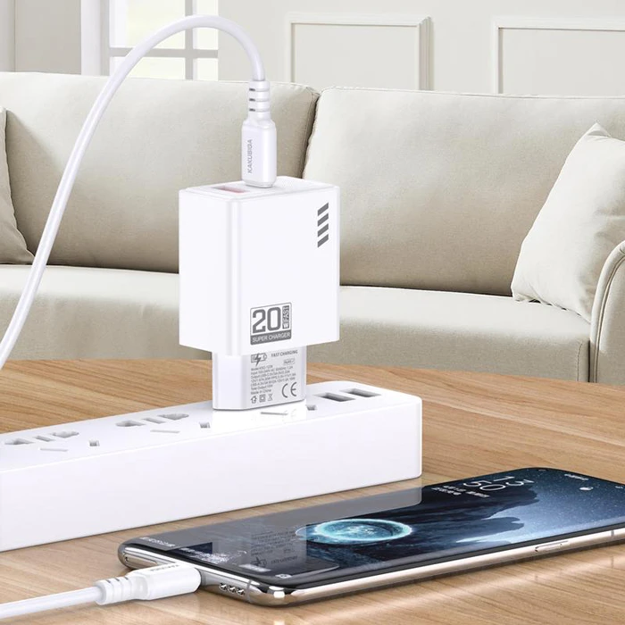 Kakusiga Φορτιστής με Θύρα USB-A και Θύρα USB-C και Καλώδιο USB-C - USB-C 20W Μαύρος (KSC-1240)