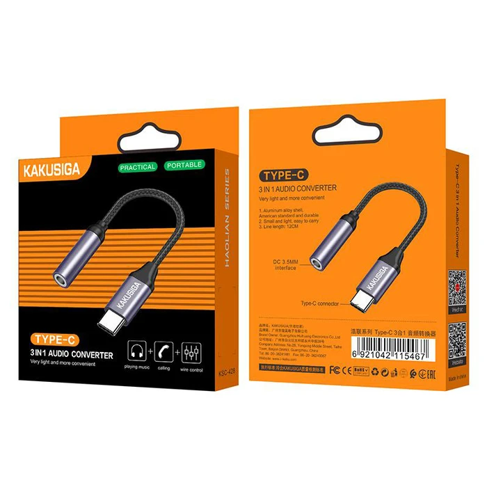 Αντάπτορας USB Kakusiga USB-C σε 3.5mm KSC-428, Γκρι