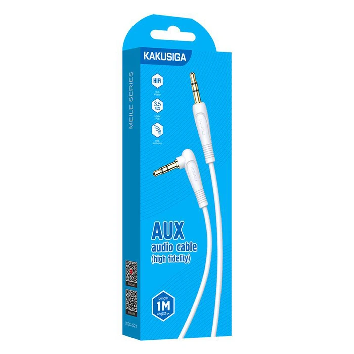 Καλώδιο Ήχου Kakusiga 3.5mm KSC-521, Aux, 90°, Hifi 1M, Λευκό
