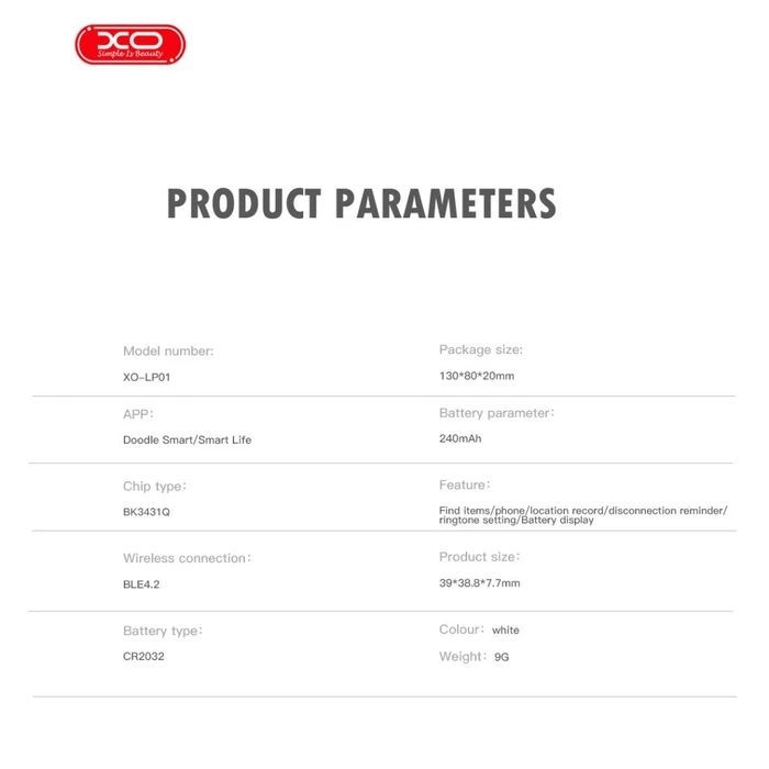 Bluetooth Tracker XO LP01 Αναζήτηση Εντοπισμού Προιόντος