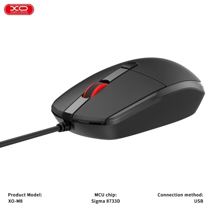 XO M8 Wired USB Mouse Black