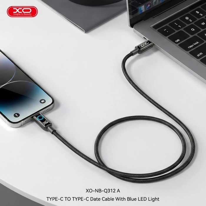 XO NB-Q312B Καλώδιο USB-C σε USB-C 240W PD (EPR), Πλεκτό με LED, 2m