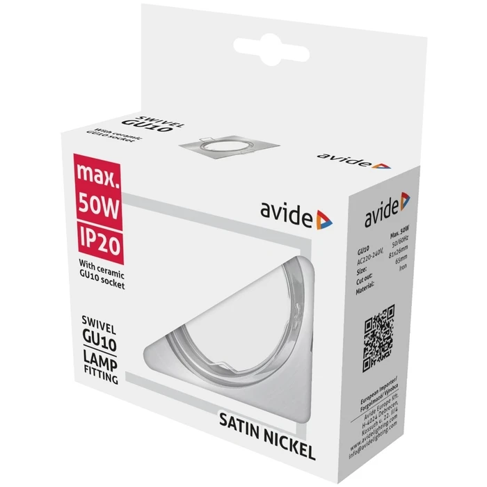 Χωνευτό Σποτ Avide GU10 Πλαίσιο Τετράγωνο Σαγρέ Σατέν Νίκελ