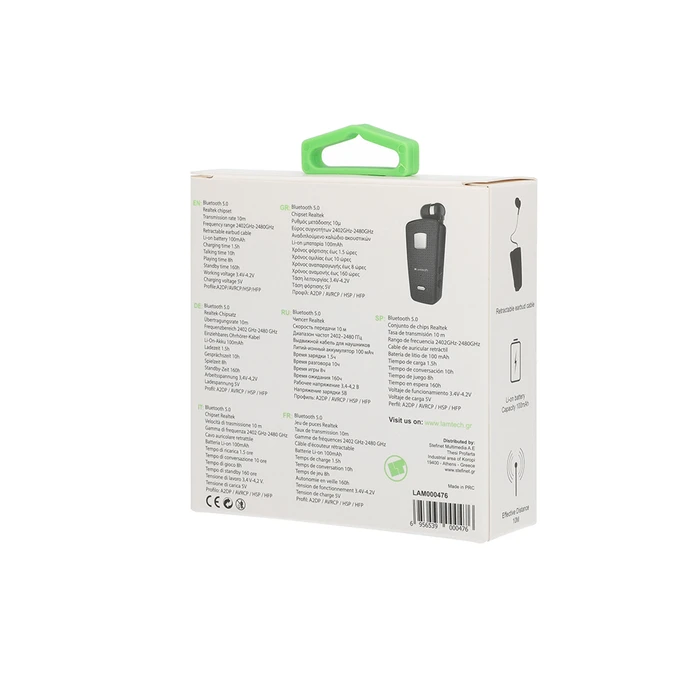 Bluetooth Handsfree Lamtech RETRACTABLE BT 5.0 CLIP ON Black (HANGING CORD)