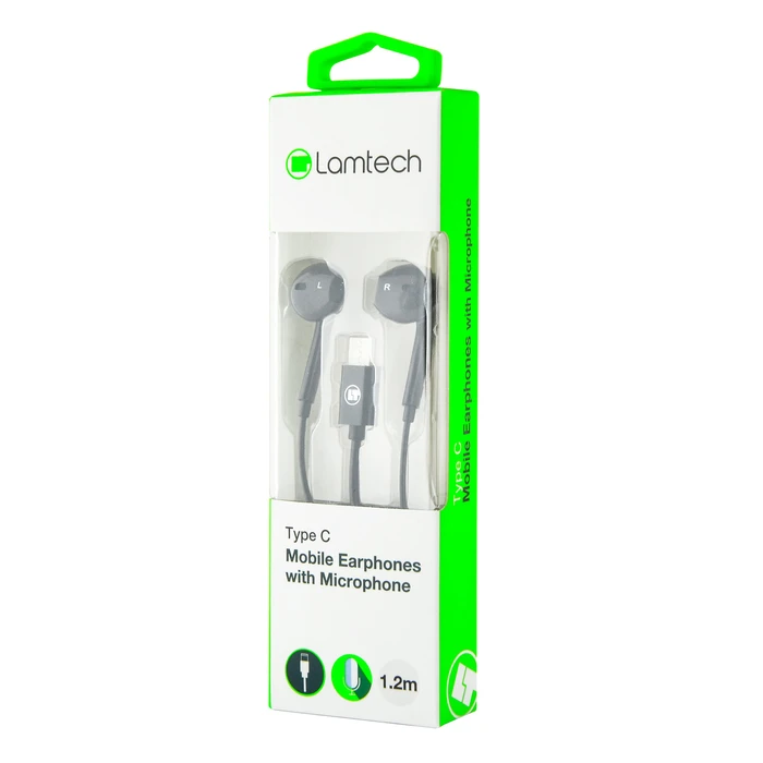 Handsfree Ακουστικά Lamtech Type-C With Microphone Black